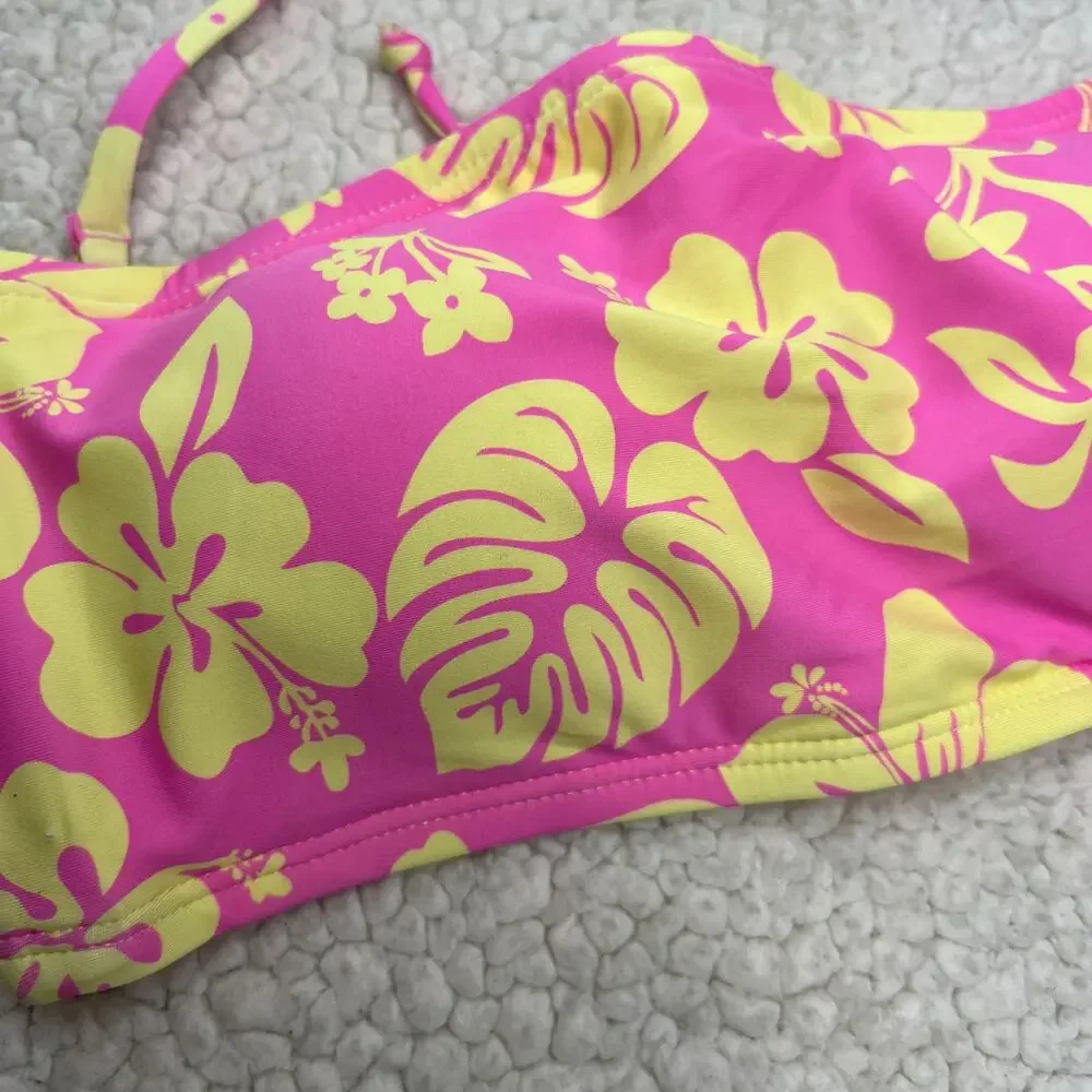 Hobie Pink Yellow Tropical Floral Bikini Top Medium
